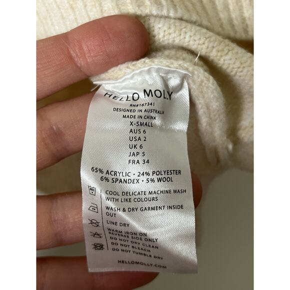 Hello Molly Polo Collar Pullover Sweater in Cream Size XS Timeless Sophisticated - Picture 3 of 4